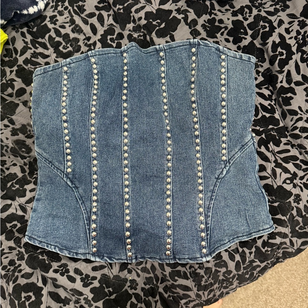 Fashion Nova Blue Denim Corset Top
